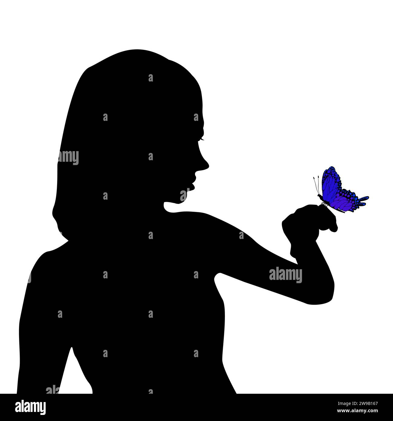 Silhouette di una ragazza con una farfalla sulla mano Illustrazione Vettoriale