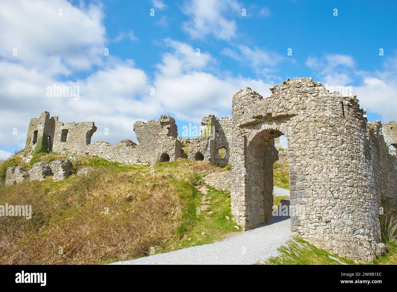 Rock of Dunamase Castle è un edificio storico situato a Portlaoise, in Irlanda. Luogo di viaggio punto di riferimento. Foto Stock