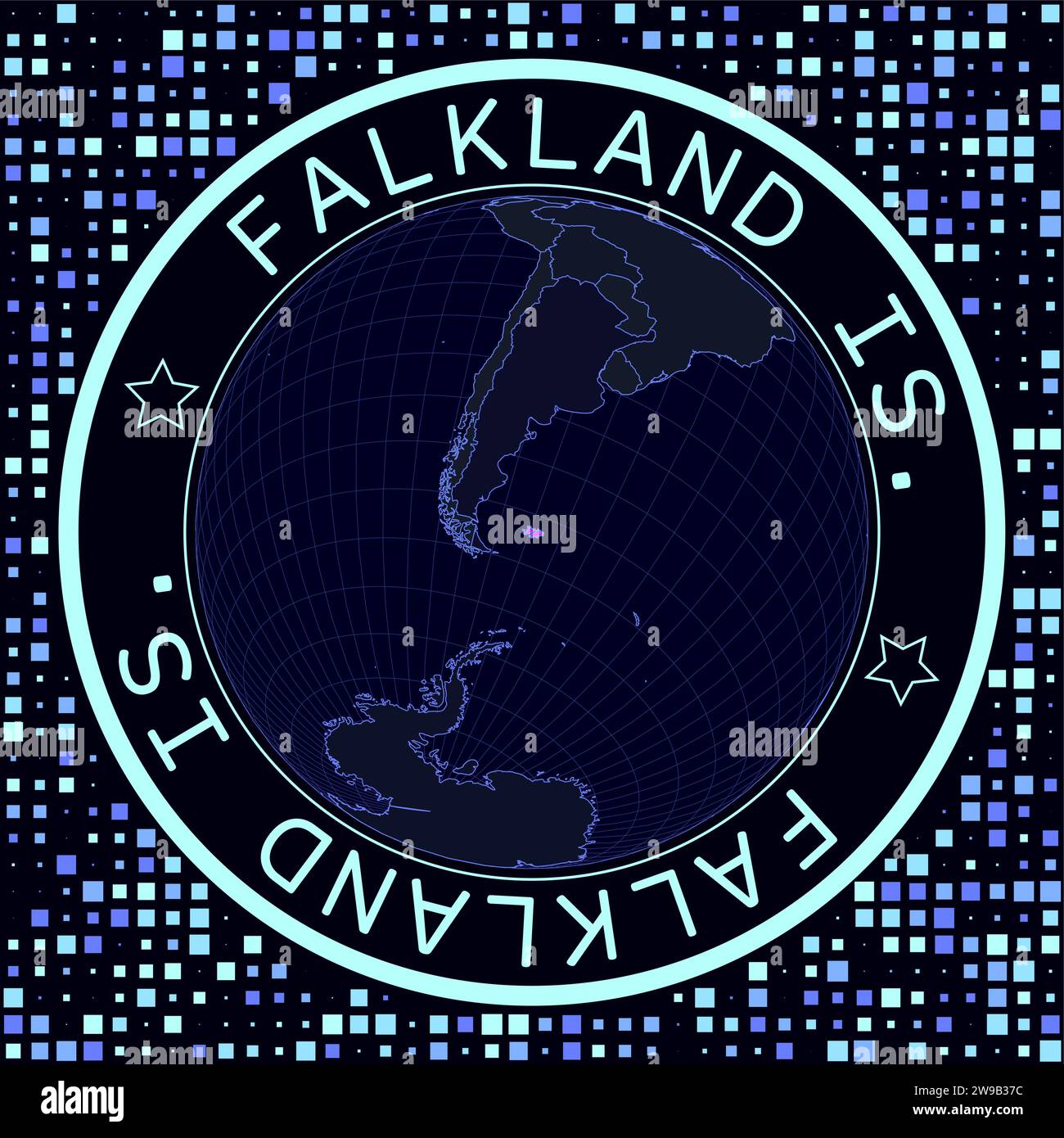 Falkland sul vettore del globo. Futuristica visione satelica del mondo incentrata sulle Falkland. Illustrazione geografica con forma di paese e piazze ba Illustrazione Vettoriale