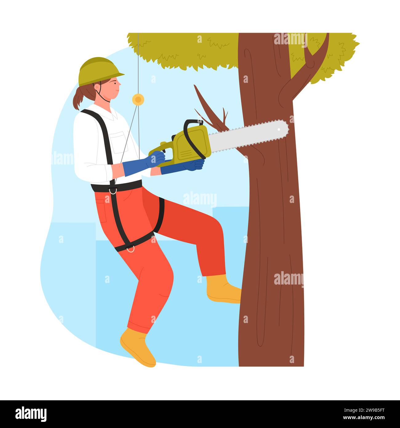 Arborista chirurgo. Operaio arrampicatore industriale, taglio alberi servizio cartoni animati illustrazione vettoriale Illustrazione Vettoriale