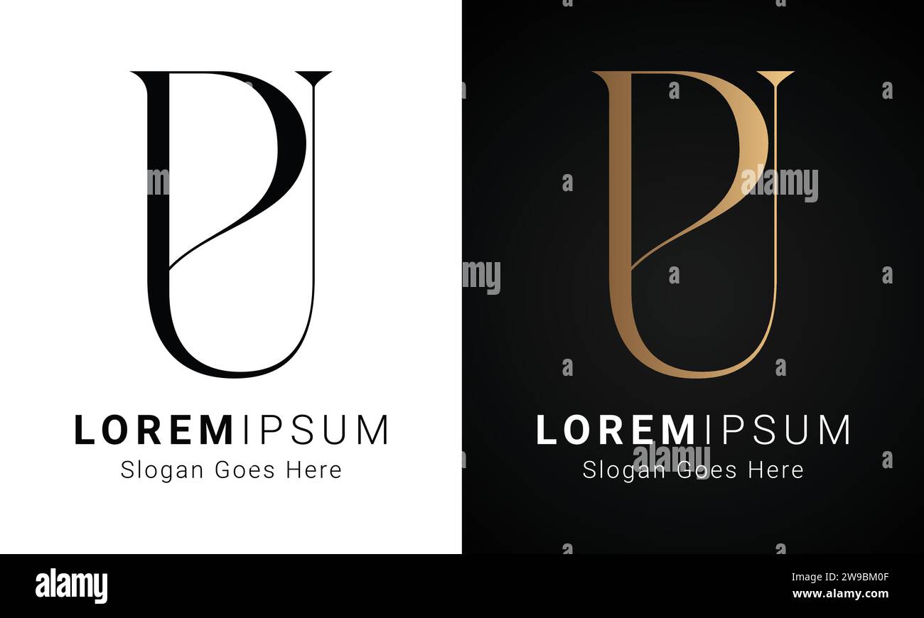 Design con logo monogramma Luxury Initial UP o monogramma in PU Text Letter Illustrazione Vettoriale