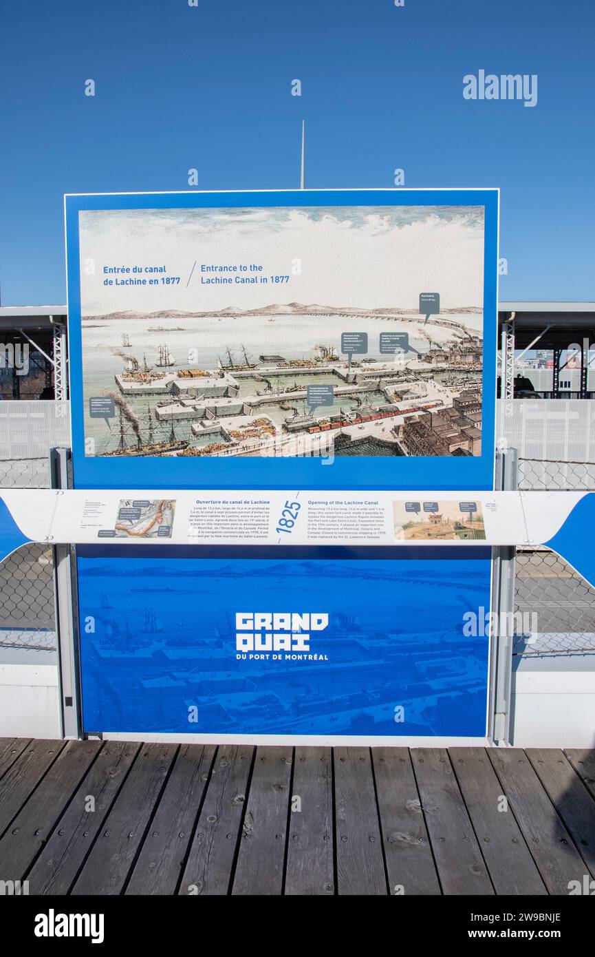 1825 apertura del Lachine Canal storia del porto al Grand Quay di Montreal, Quebec, Canada Foto Stock