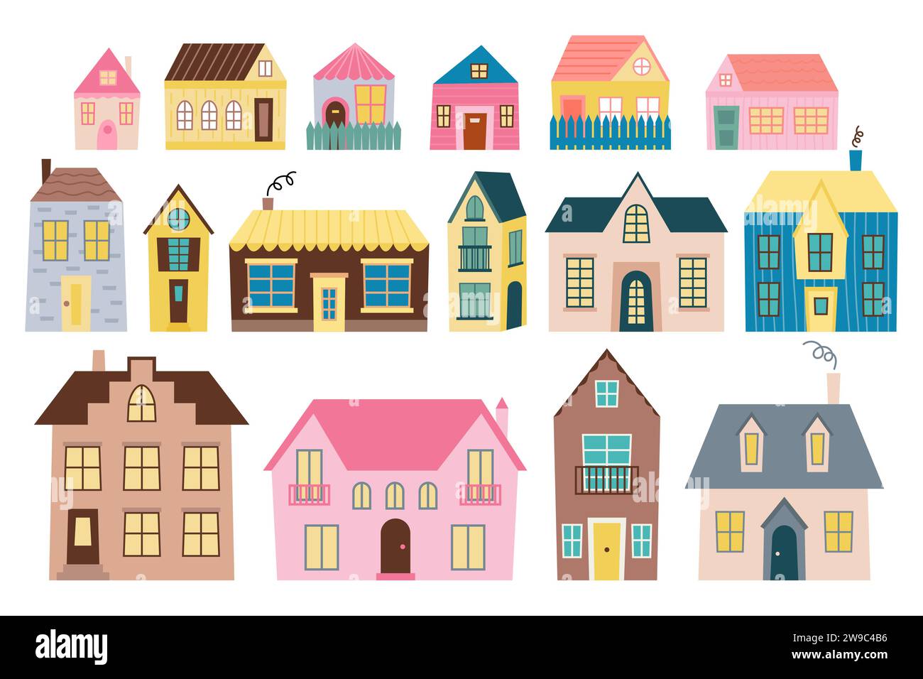 Serie di case carine Illustrazione Vettoriale