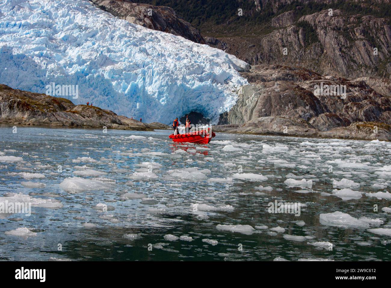 Ghiacciaio Amalia, uno dei centinaia di ghiacciai dei campi di ghiaccio meridionali del Cile della Patagonia Foto Stock