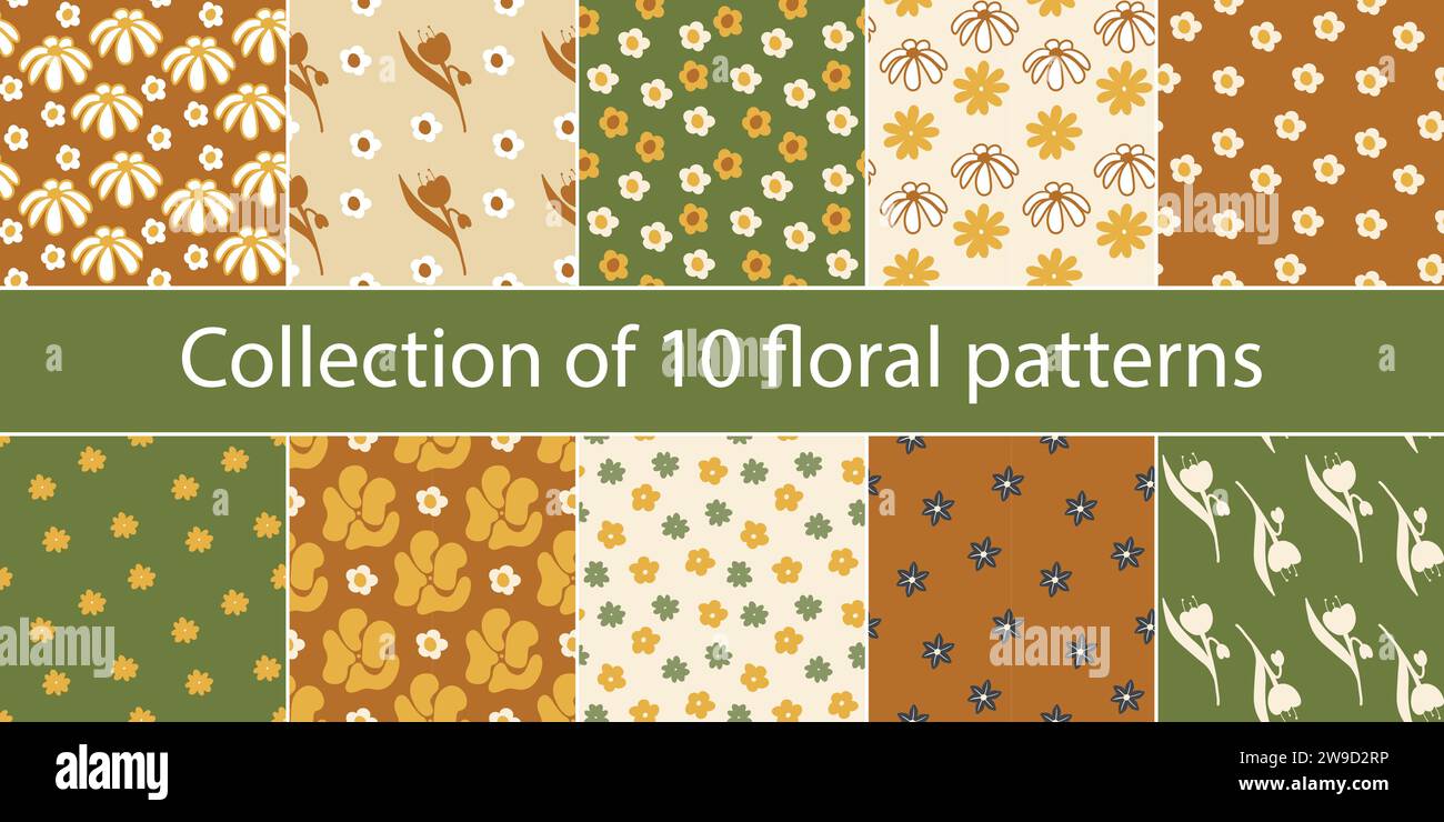 Set di motivi floreali per la stagione primavera-estate Illustrazione Vettoriale