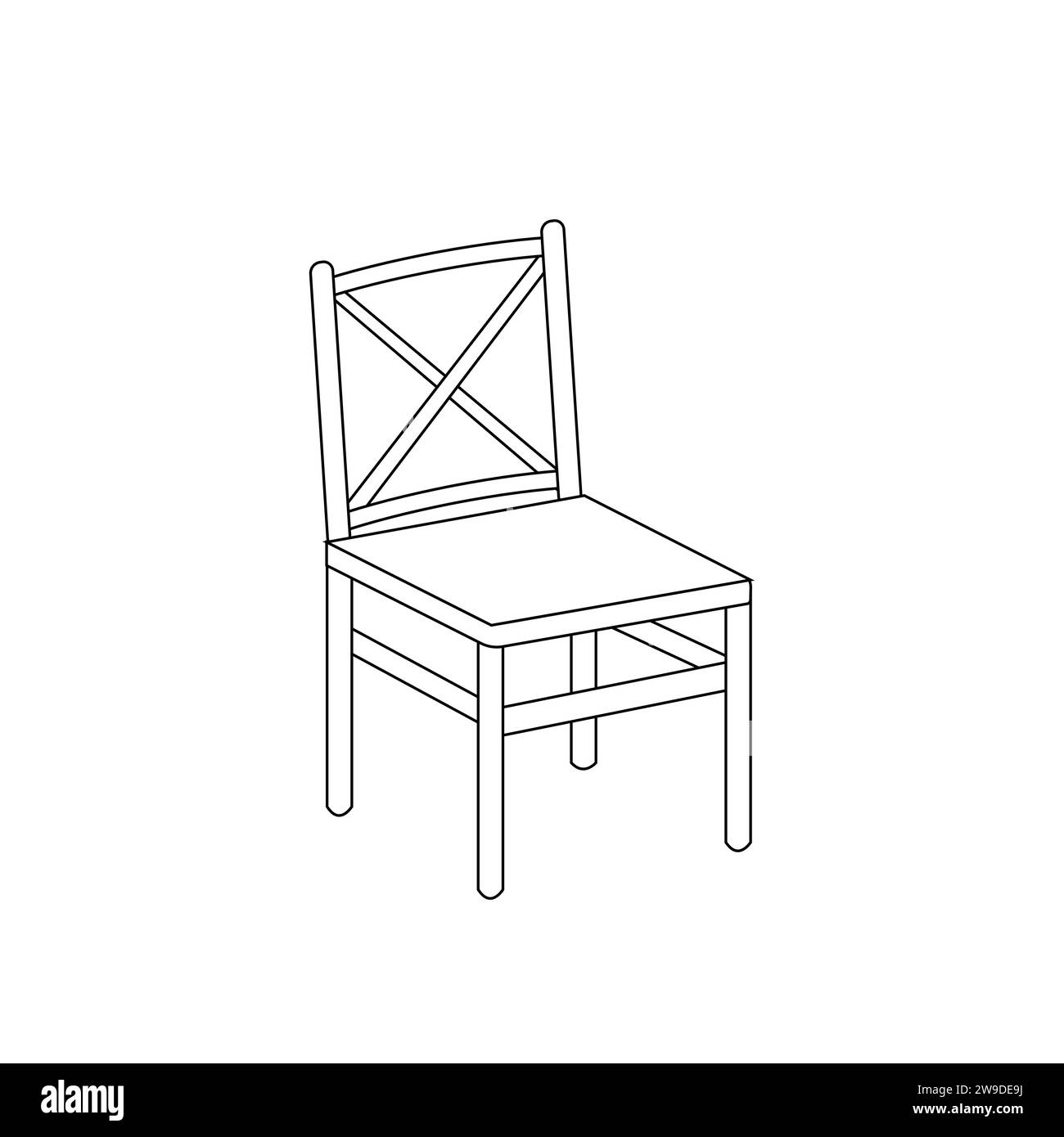 Contorno nero dell'elemento interno isolato su sfondo bianco. Sedia con contorno nero. Pagina colorante. Libro da colorare. pagina da colorare per bambini. Illustrazione Vettoriale