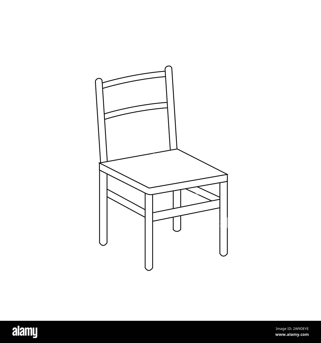 Contorno nero dell'elemento interno isolato su sfondo bianco. Sedia con contorno nero. Pagina colorante. Libro da colorare. pagina da colorare per bambini. Illustrazione Vettoriale