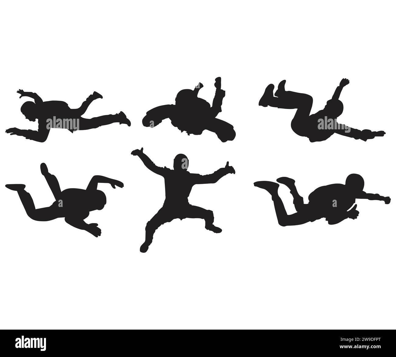 Sky Diving, paracadutismo, paracadutismo, silhouette Sky Diving, pacchetto Sky Diving, salto con paracadute Illustrazione Vettoriale