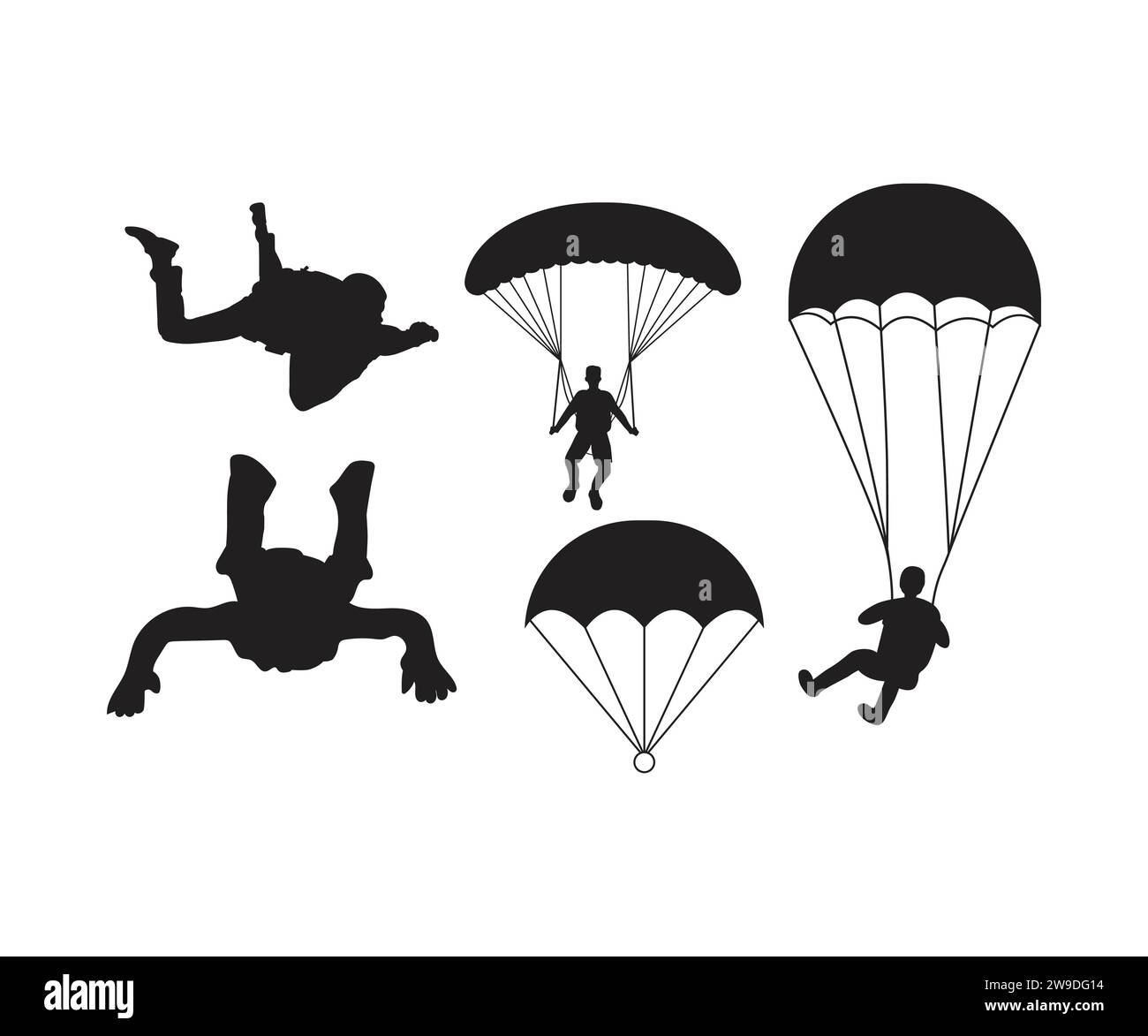 Sky Diving, paracadutismo, paracadutismo, silhouette Sky Diving, pacchetto Sky Diving, salto con paracadute Illustrazione Vettoriale