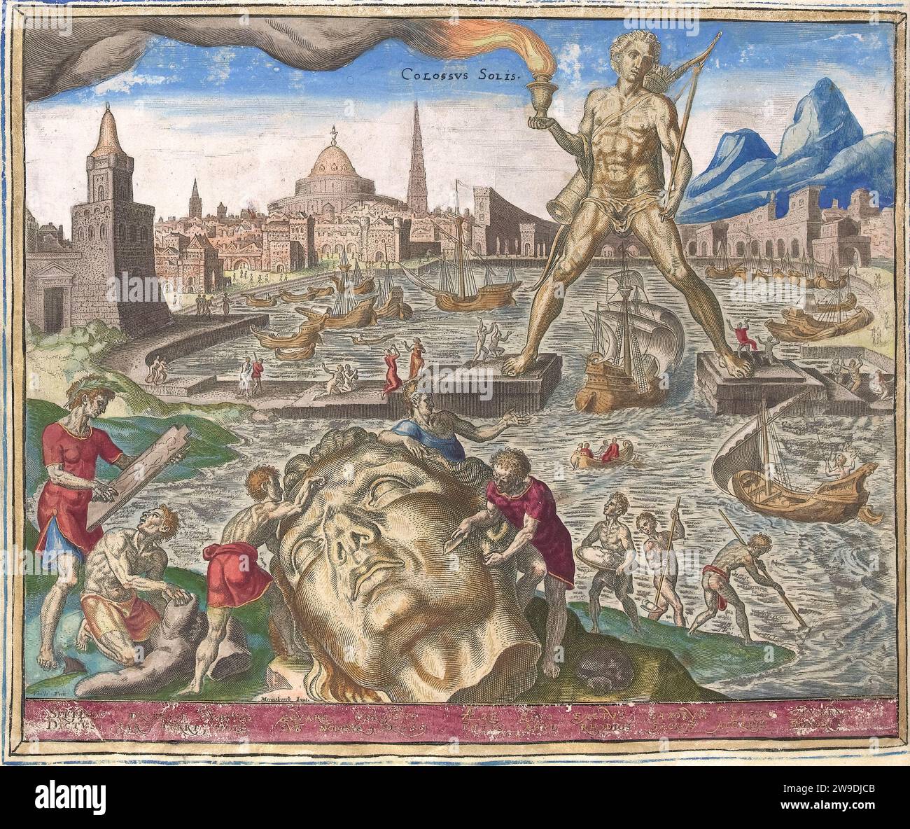Colossus of Rhodes Colossus Solis (titolo su oggetto) The Eight Wonders of the World (titolo della serie) 1572 - di Maarten van Heemskerck Foto Stock