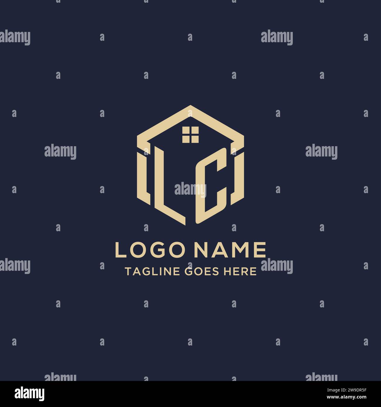 Logo LC con tetto astratto a forma esagonale, design semplice e moderno del logo immobiliare grafica vettoriale Illustrazione Vettoriale