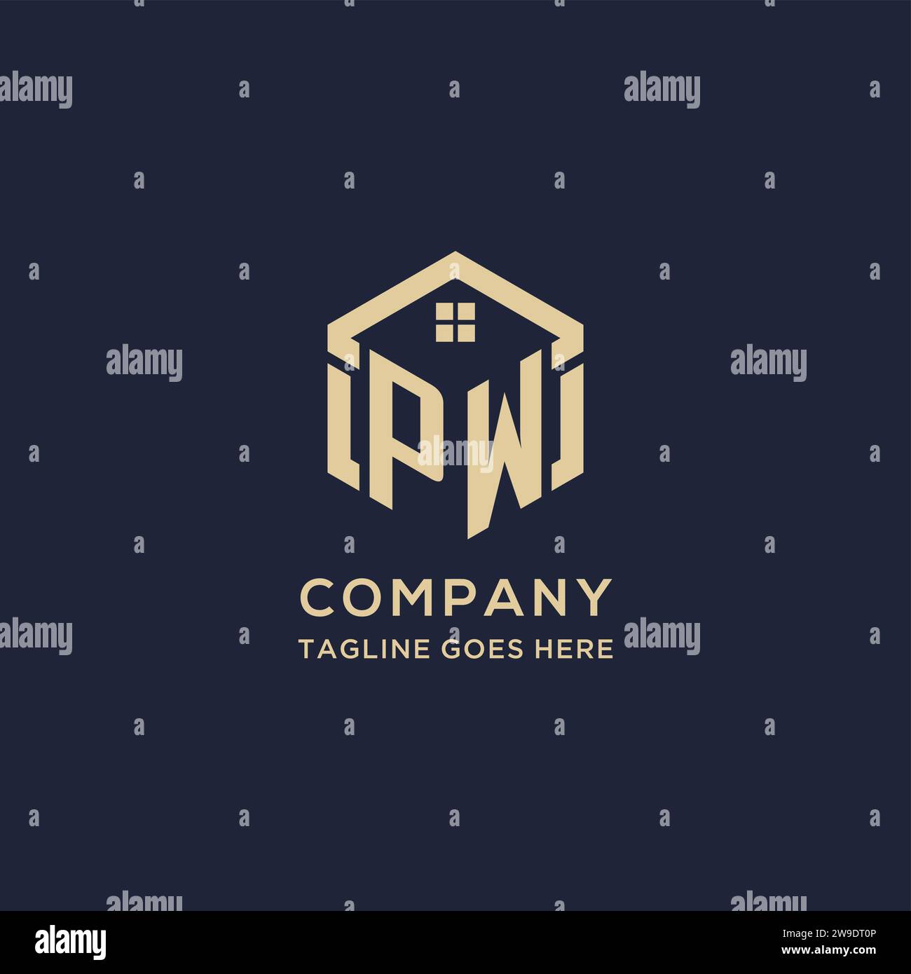 Logo PW con tetto astratto a forma esagonale, design semplice e moderno del logo immobiliare grafica vettoriale Illustrazione Vettoriale