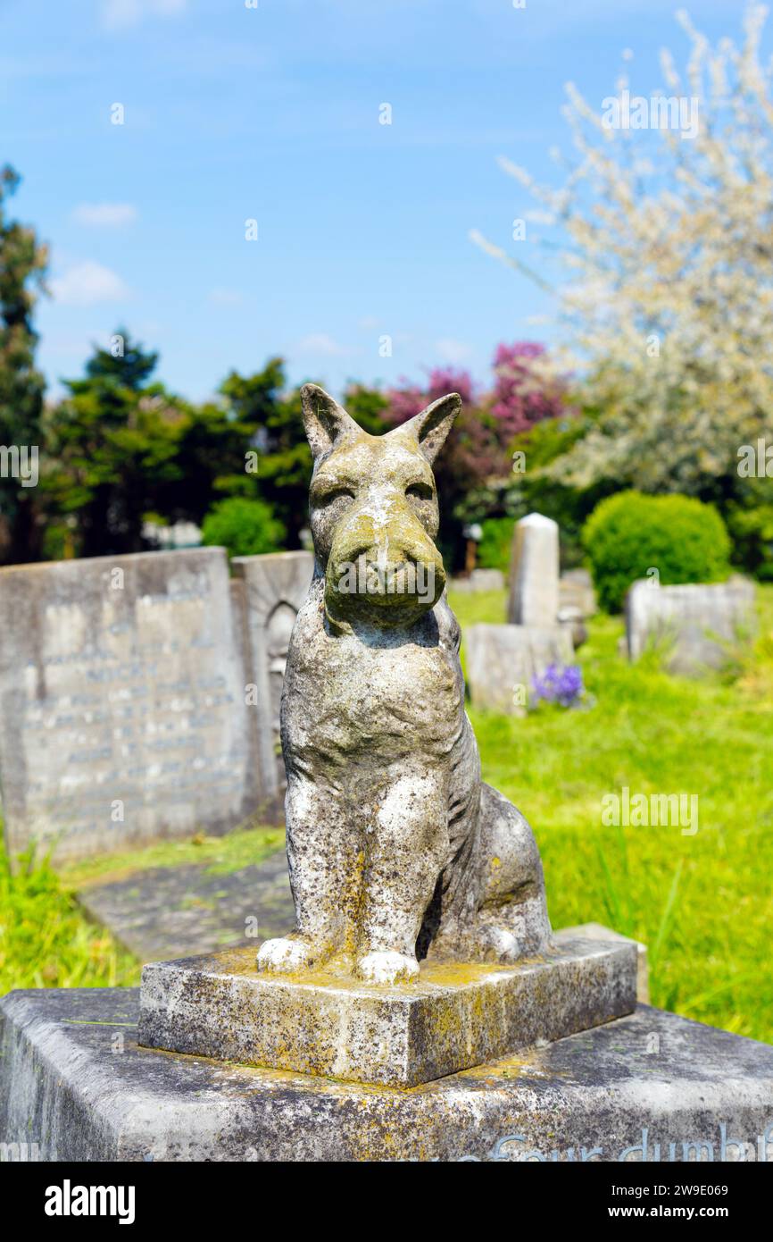 Monumento funebre di un cane al Ilford PDSA Animal Cemetery, Ilford, Inghilterra Foto Stock