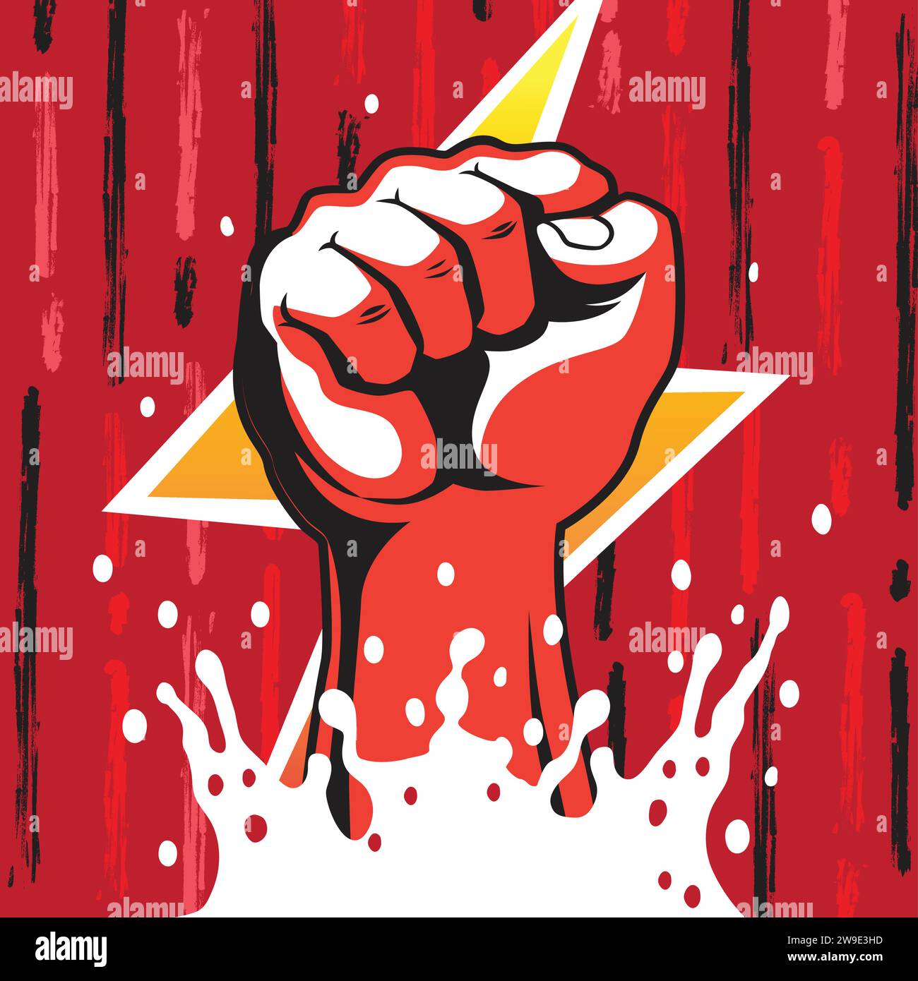 Sollevamento della mano con chiusura rossa. Illustrazione vettoriale lotta con la mano Illustrazione Vettoriale