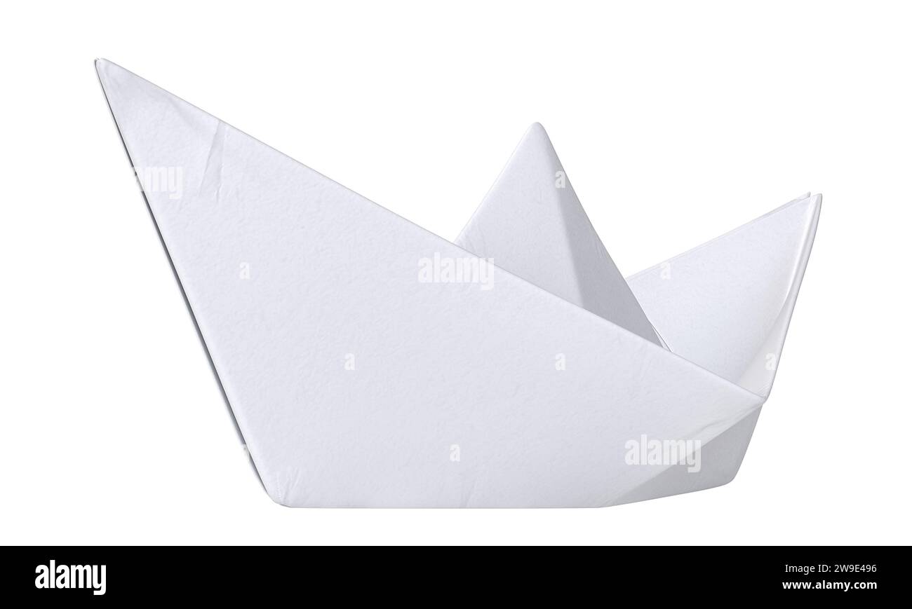barca di carta origami 3d resa isolata su bianco Foto Stock