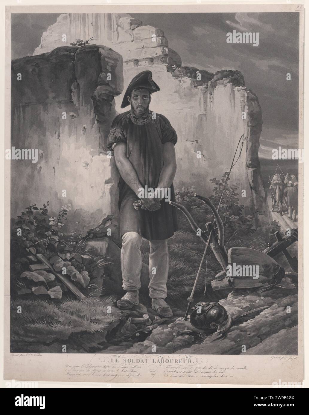 The Plowing Soldier, dopo Horace Vernet 1960 di Jean Pierre Marie Jazet Foto Stock