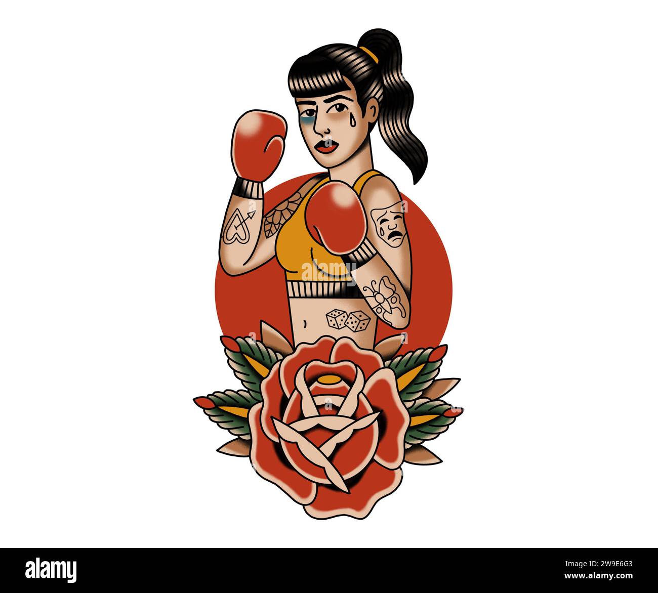 Pugile femminile in stile tatuaggio vecchio stile Foto Stock