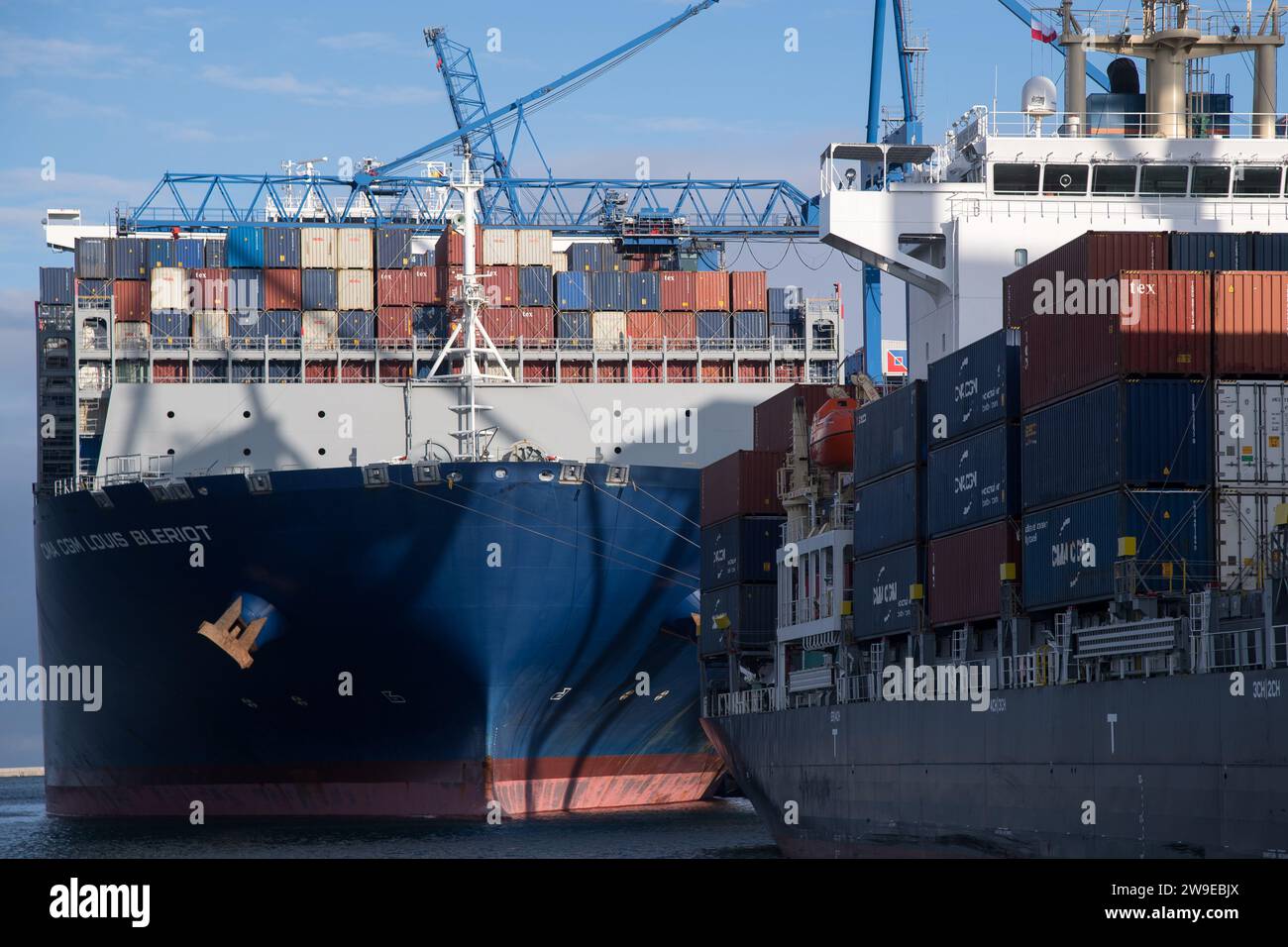 CMACGM Louis Bleriot Container Ship in Baltic Hub, ex Deepwater Container Terminal DCT, a Danzica, Polonia © Wojciech Strozyk / Alamy Stock Photo Foto Stock