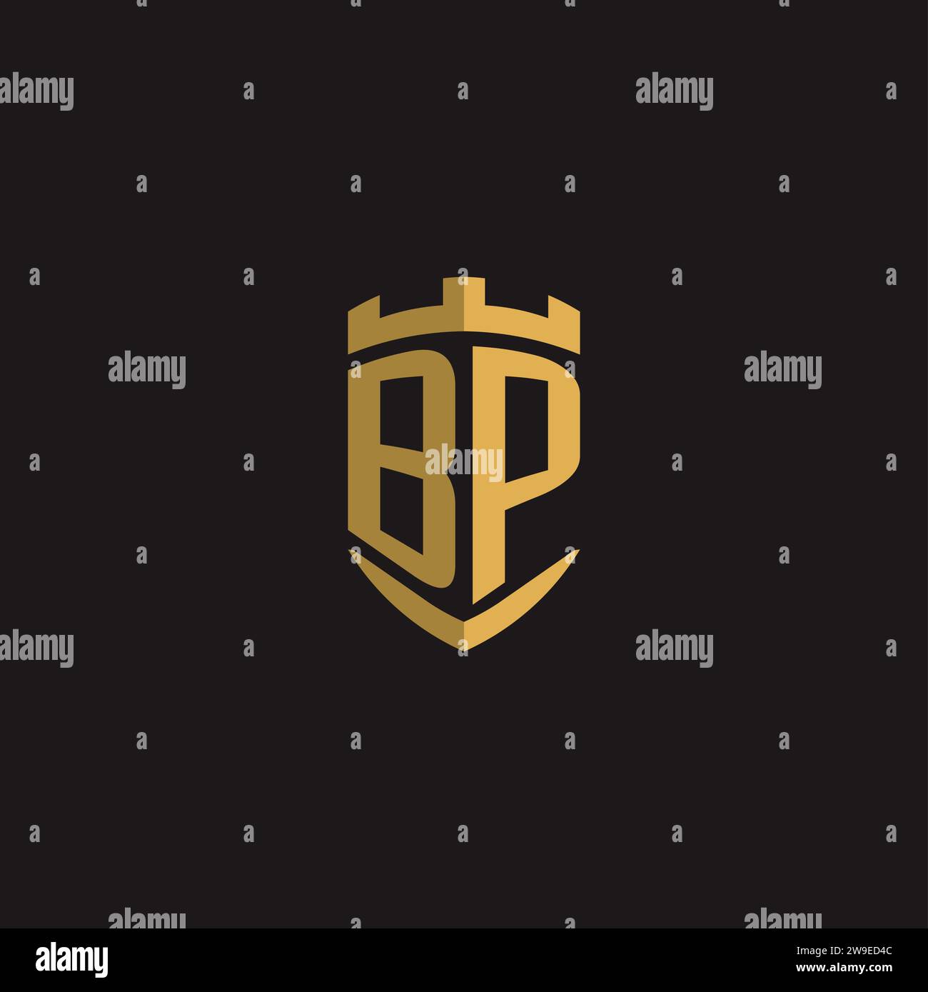 Monogramma con logo BP iniziali e grafica vettoriale con design a scudo Illustrazione Vettoriale