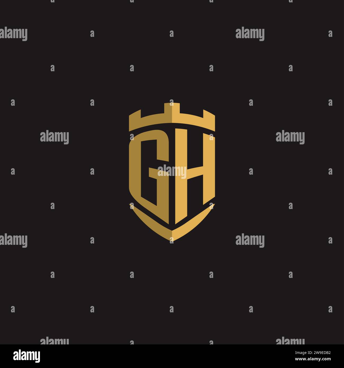 Monogramma con logo GH iniziali e grafica vettoriale con design a scudo Illustrazione Vettoriale