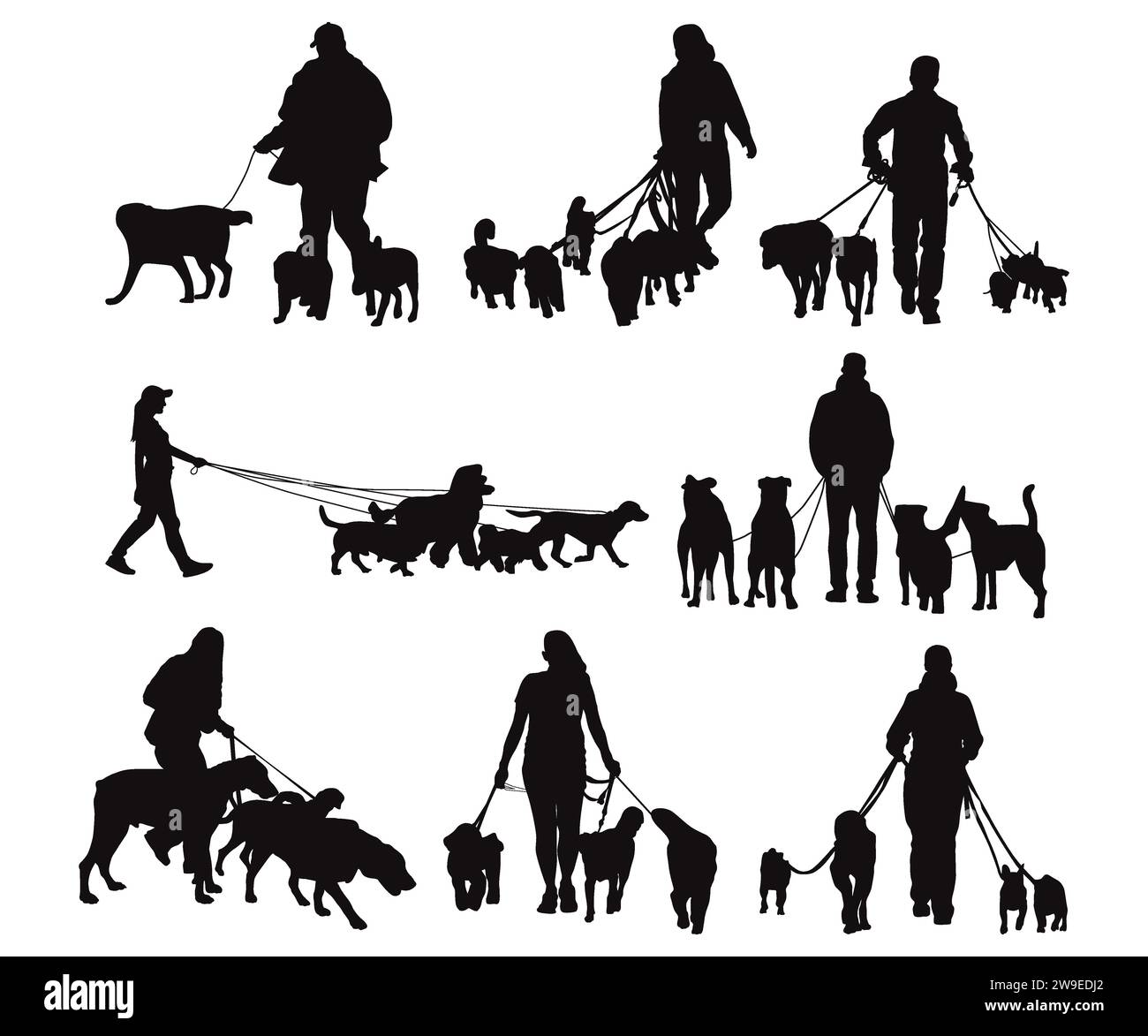 Dog Walker, Dog Walker silhouette, Dog Walker Clipart, Woman Walking Vector, Dog Walker SVG Bundle, Walking the Dog, Walking SVG, Dog Lover Illustrazione Vettoriale