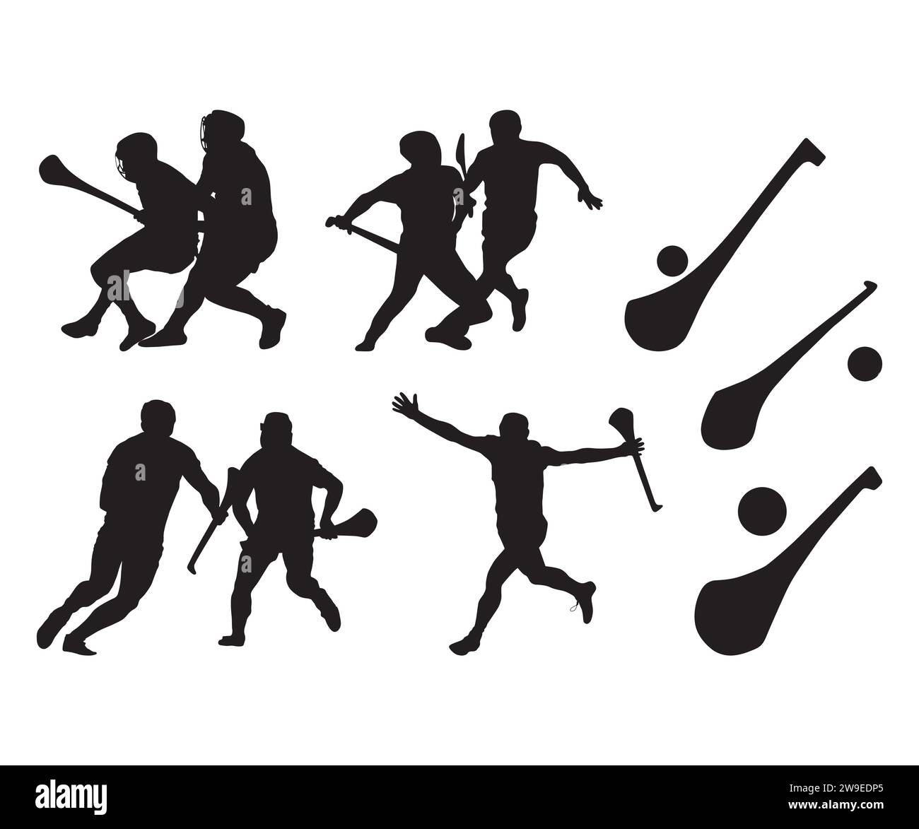 Hurling Vector, silhouette Hurling, silhouette grafica Hurling, pistrello hurling, camogie sportive, silhouette gaelica sportiva irlandese Illustrazione Vettoriale