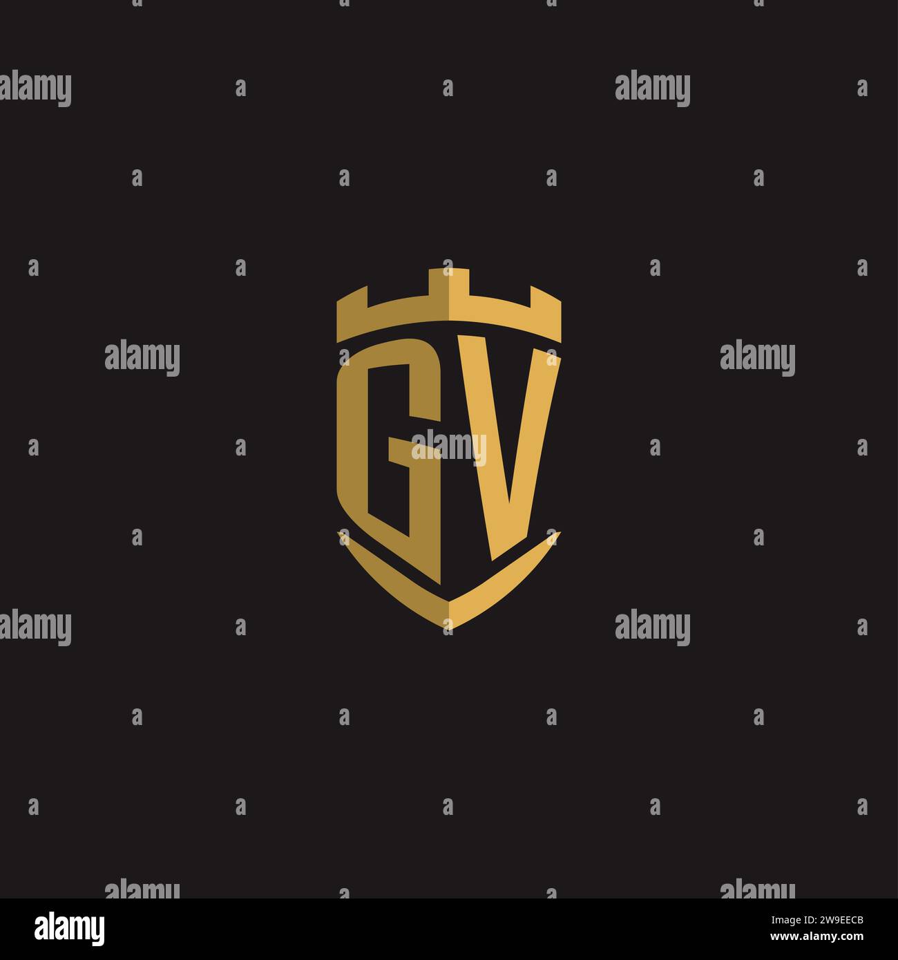 Monogramma logo GV con grafica vettoriale con design a scudo Illustrazione Vettoriale