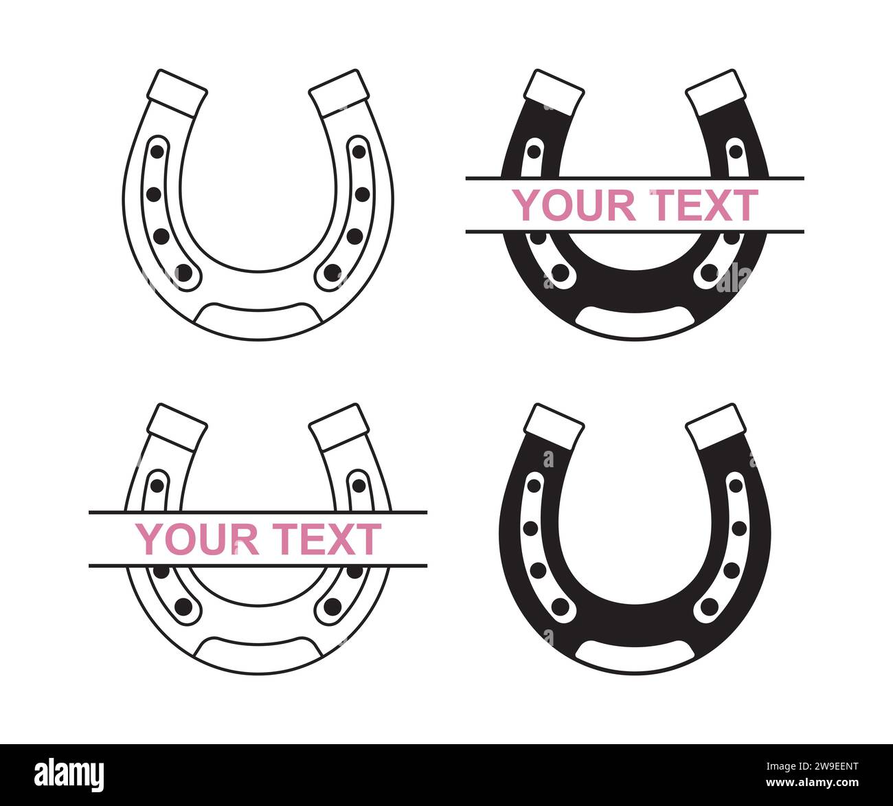 Horseshoe Vector, Horseshoe Outline, Horseshoe Horseshoe Split monogram, Horse Shoe Cut file Illustrazione Vettoriale