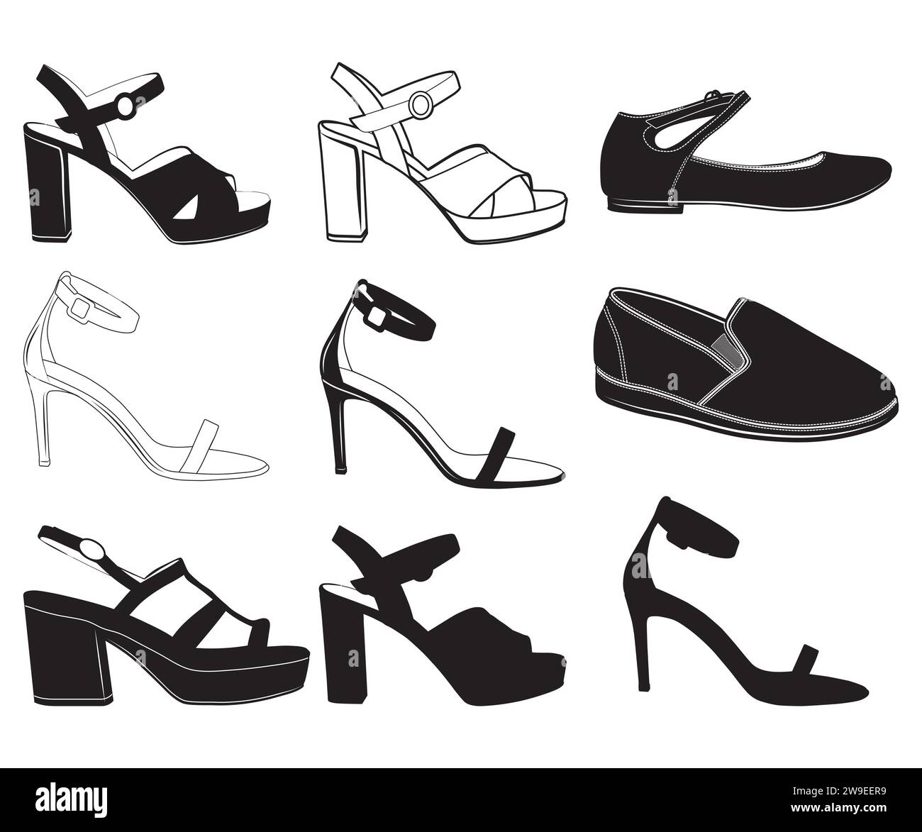 Scarpe da donna, Clipart da donna, silhouette da donna, scarpe sportive, scarpe, silhouette da donna Illustrazione Vettoriale