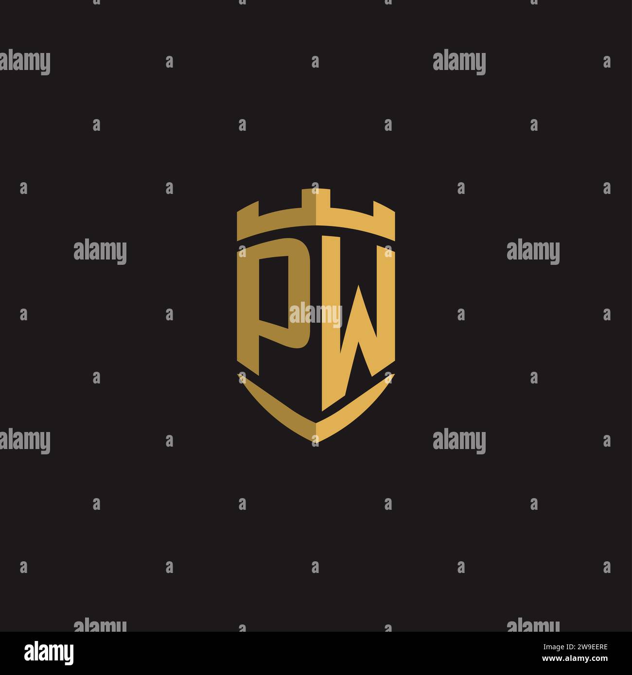 Monogramma con logo PW iniziali e grafica vettoriale con design a scudo Illustrazione Vettoriale