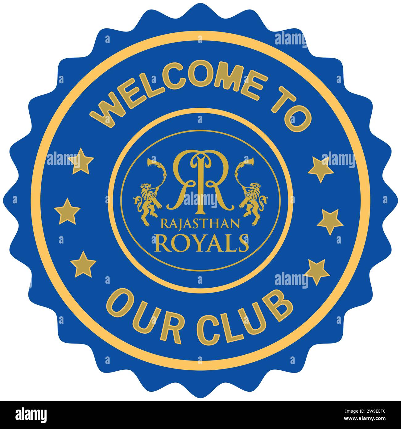 Benvenuto al Rajasthan Royals, il nostro club di bollo colorato, il club di cricket indiano professionale, l'immagine editabile astratta di illustrazione vettoriale Illustrazione Vettoriale