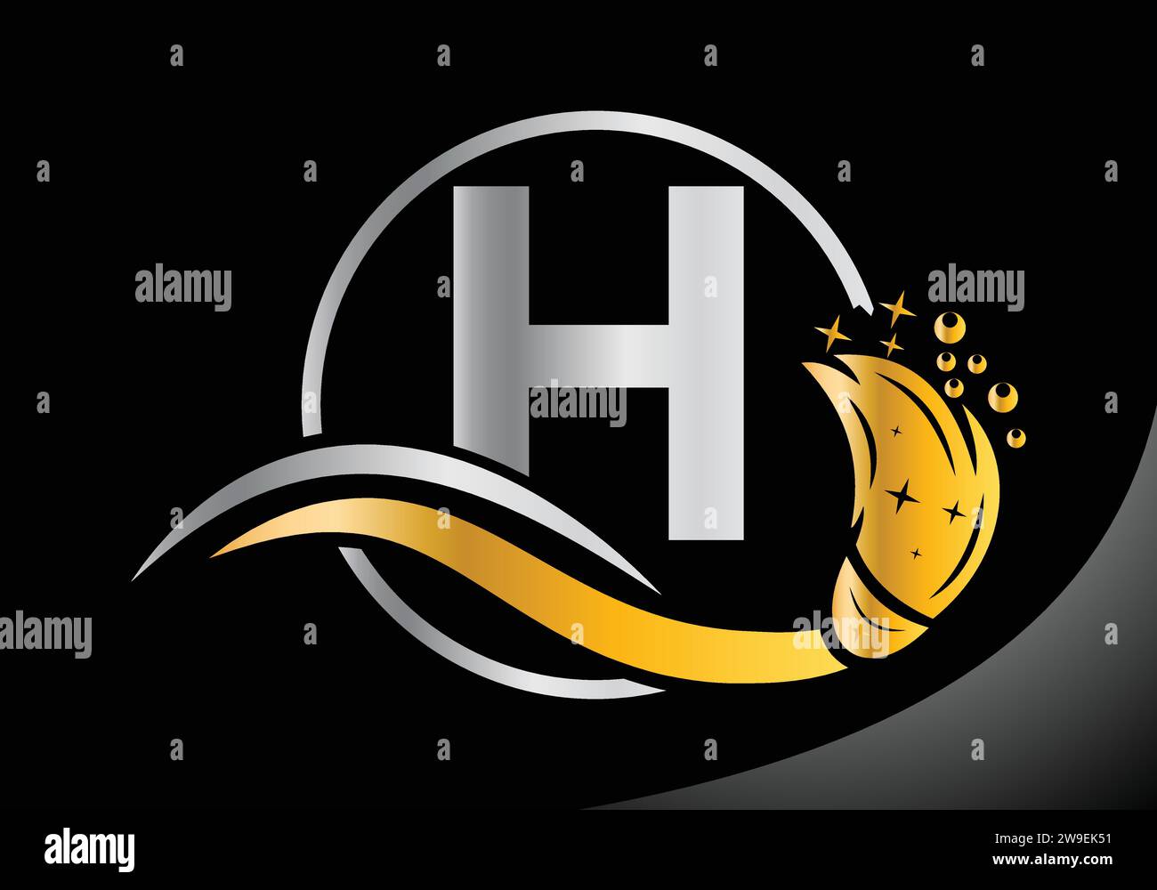Lettera H logo di pulizia, logo della spazzola di pulizia Design modello vettore. Illustrazione Vettoriale