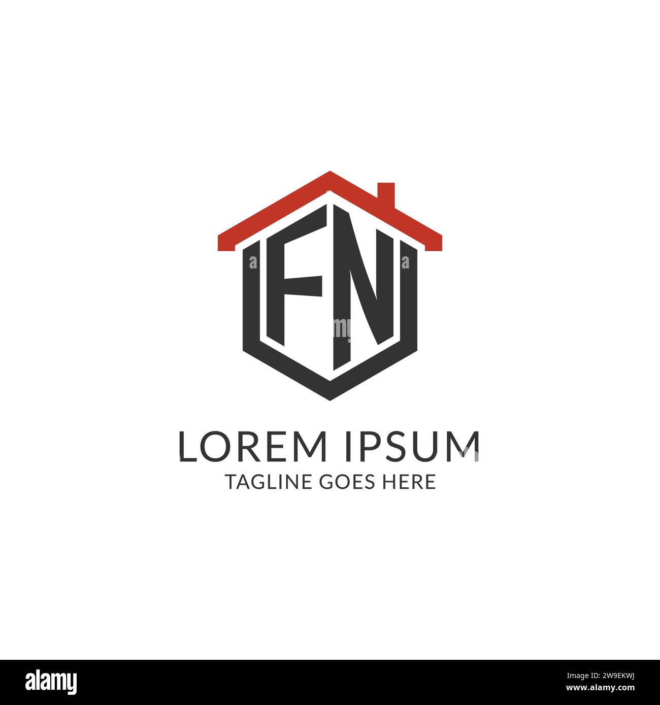 Logo iniziale monogramma FN con design esagonale del tetto, grafica vettoriale semplice e minimale del logo immobiliare Illustrazione Vettoriale