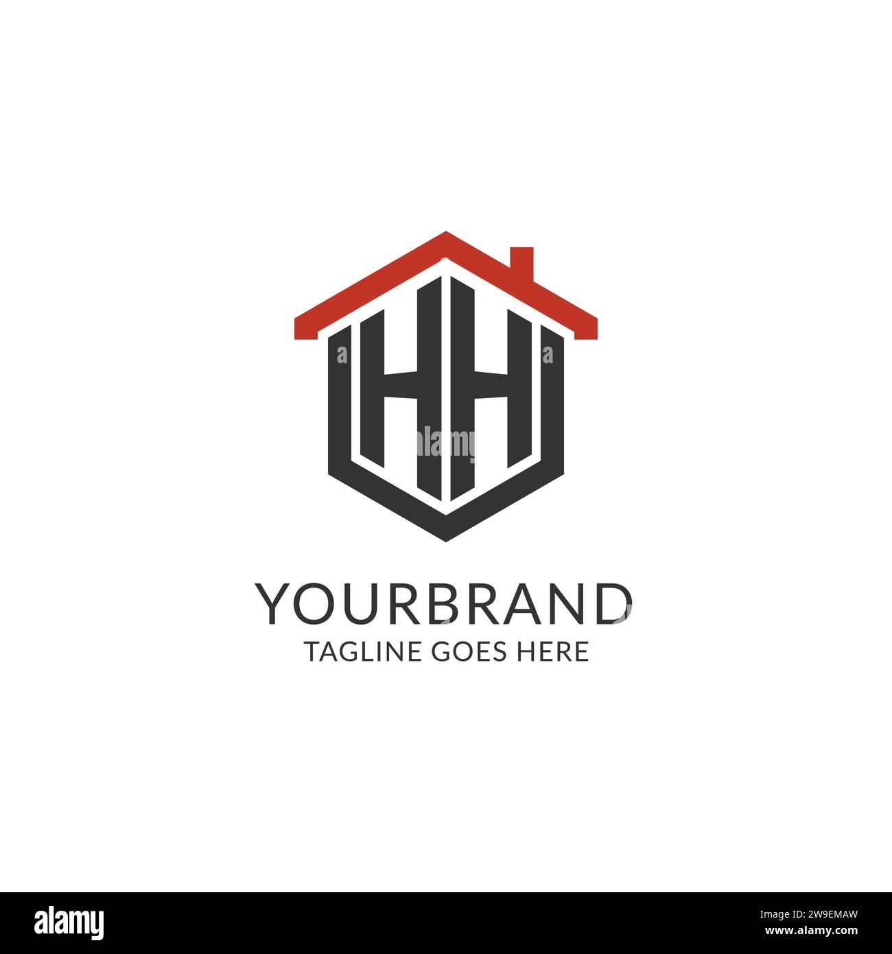 Logo iniziale monogramma HH con design esagonale del tetto, grafica vettoriale semplice e minimale del logo immobiliare Illustrazione Vettoriale