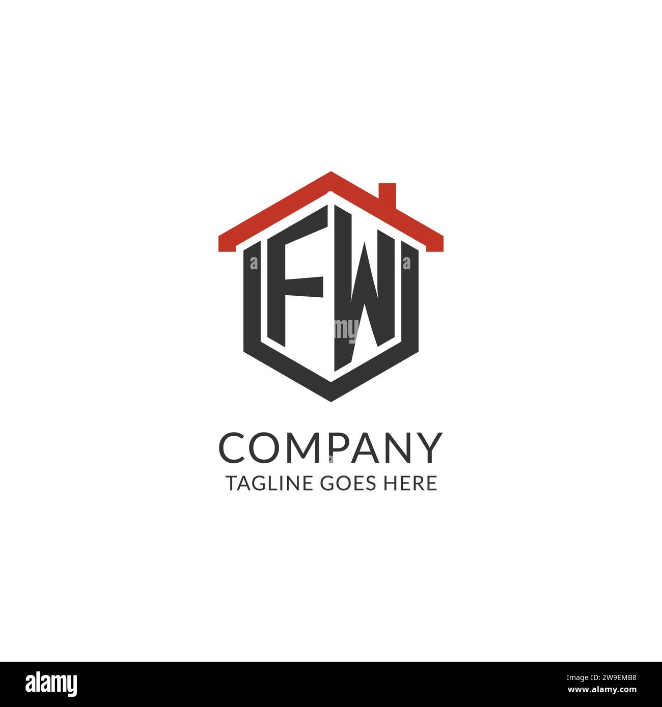 Monogramma iniziale del logo FW con design esagonale del tetto, grafica vettoriale semplice e minimale del logo immobiliare Illustrazione Vettoriale