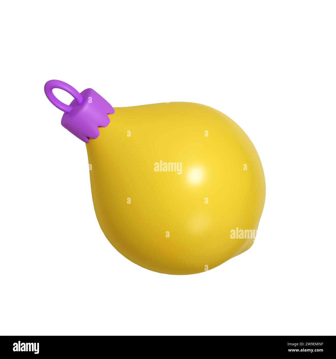 Icona della palla di Natale gialla con rendering 3d in forma di limone. Elemento realistico per le vacanze invernali. Giocattolo per abete. Illustrazione per il web design Foto Stock