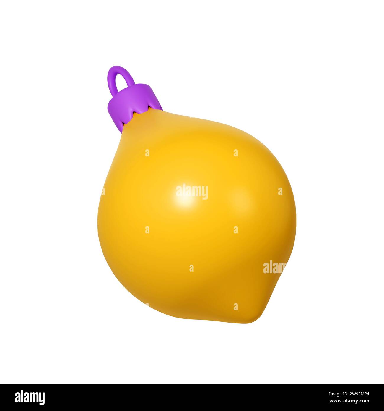 Icona della palla di Natale gialla con rendering 3d in forma di limone. Elemento realistico per le vacanze invernali. Giocattolo per abete. Illustrazione per il web design Foto Stock
