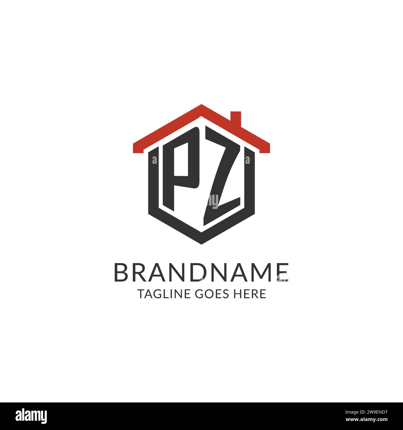 Monogramma iniziale con logo PZ con design esagonale del tetto, grafica vettoriale semplice e minimale del logo immobiliare Illustrazione Vettoriale