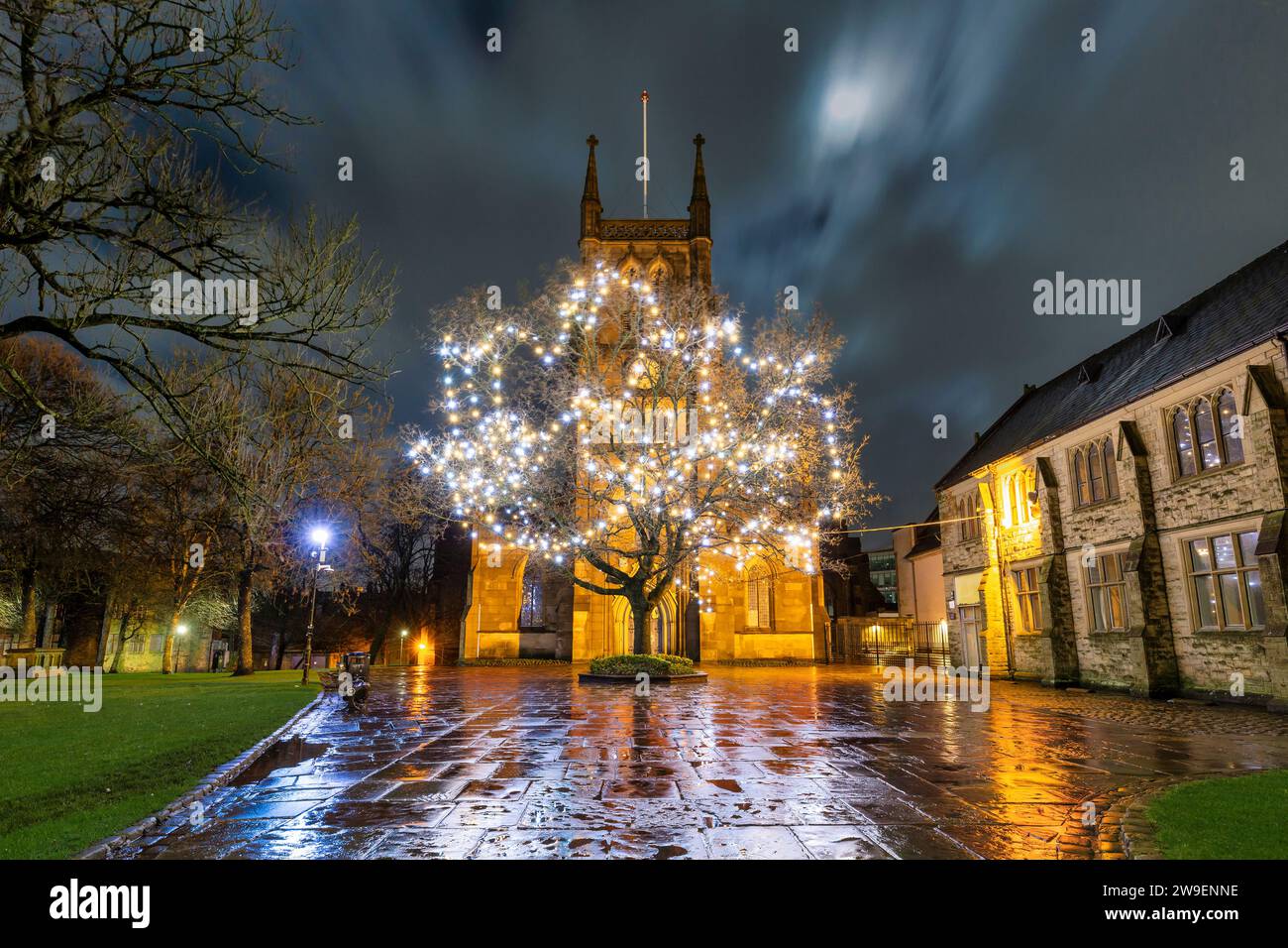 Cattedrale di Blackburn la sera del giorno di Natale Foto Stock