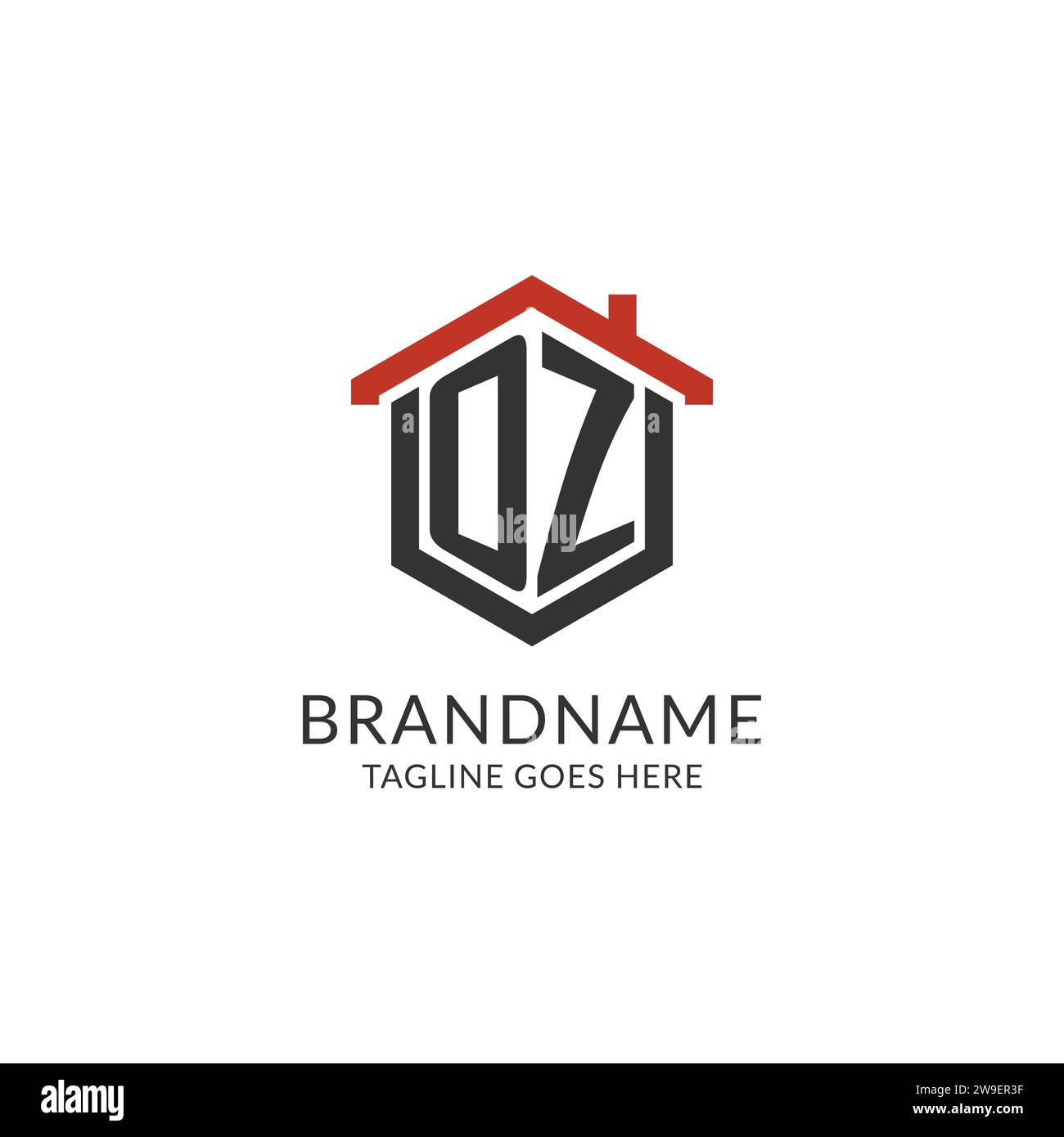 Monogramma iniziale con logo OZ con design esagonale del tetto, grafica vettoriale semplice e minimale del logo immobiliare Illustrazione Vettoriale