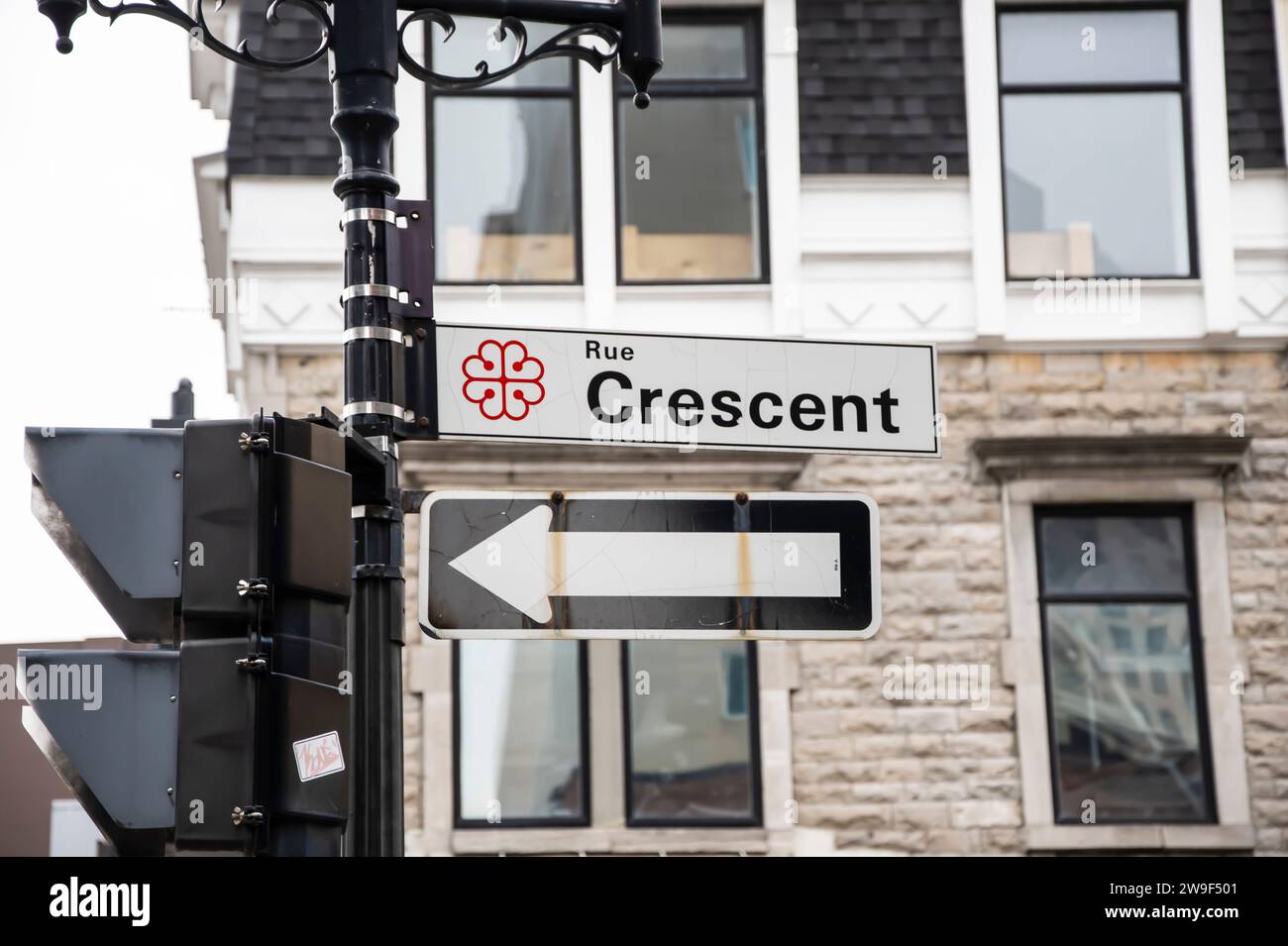 Insegna Crescent Street nel centro di Montreal, Quebec, Canada Foto Stock