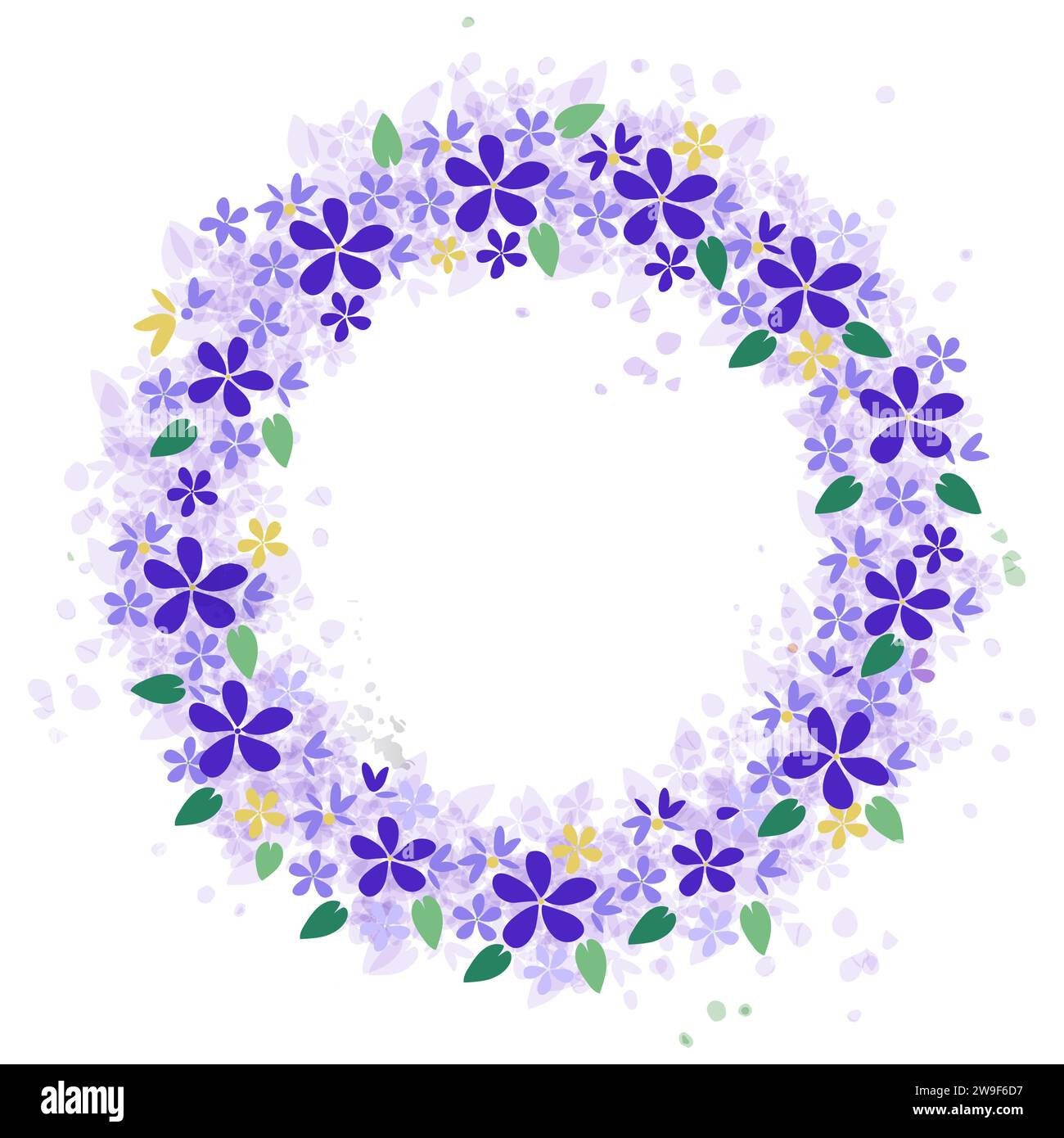 Cornice rotonda di violette selvatiche in stile acquerello isolata su sfondo bianco Illustrazione Vettoriale