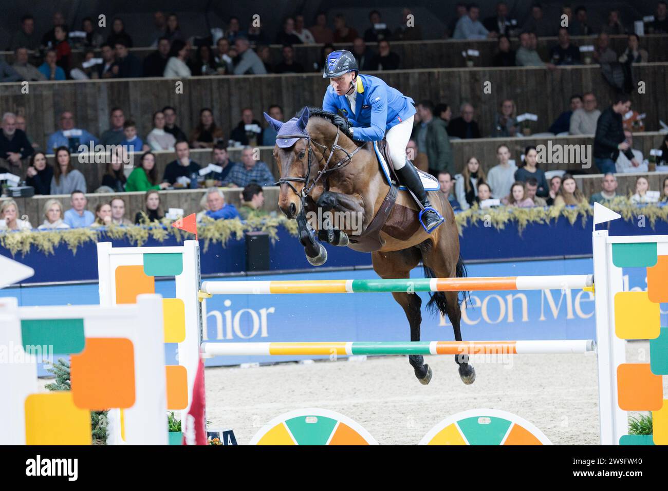 Christian Ahlmann della Germania con d'Aganix 2000 Z durante la gara Léon Melchior CSI5*-W showjumping al Jumping Mechelen il 27 dicembre 2023, Nekkerhal, Belgio (foto di Maxime David - MXIMD Pictures) Foto Stock
