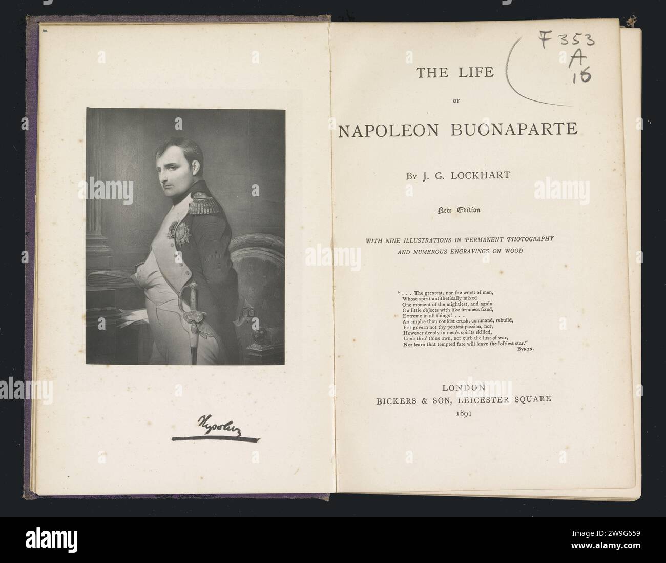 The Life of Napoleon Buonaparte, 1891 libro London Linen (materiale). cartone. carta. Supporto fotografico stampa argento gelatina/stampa righello, Sovereign Foto Stock