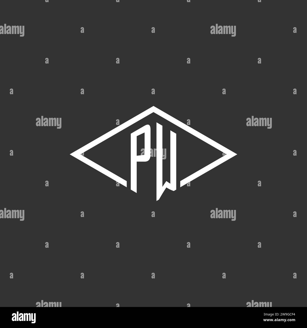 Monogramma con logo PW iniziali con grafica vettoriale semplice a linee diamantate Illustrazione Vettoriale