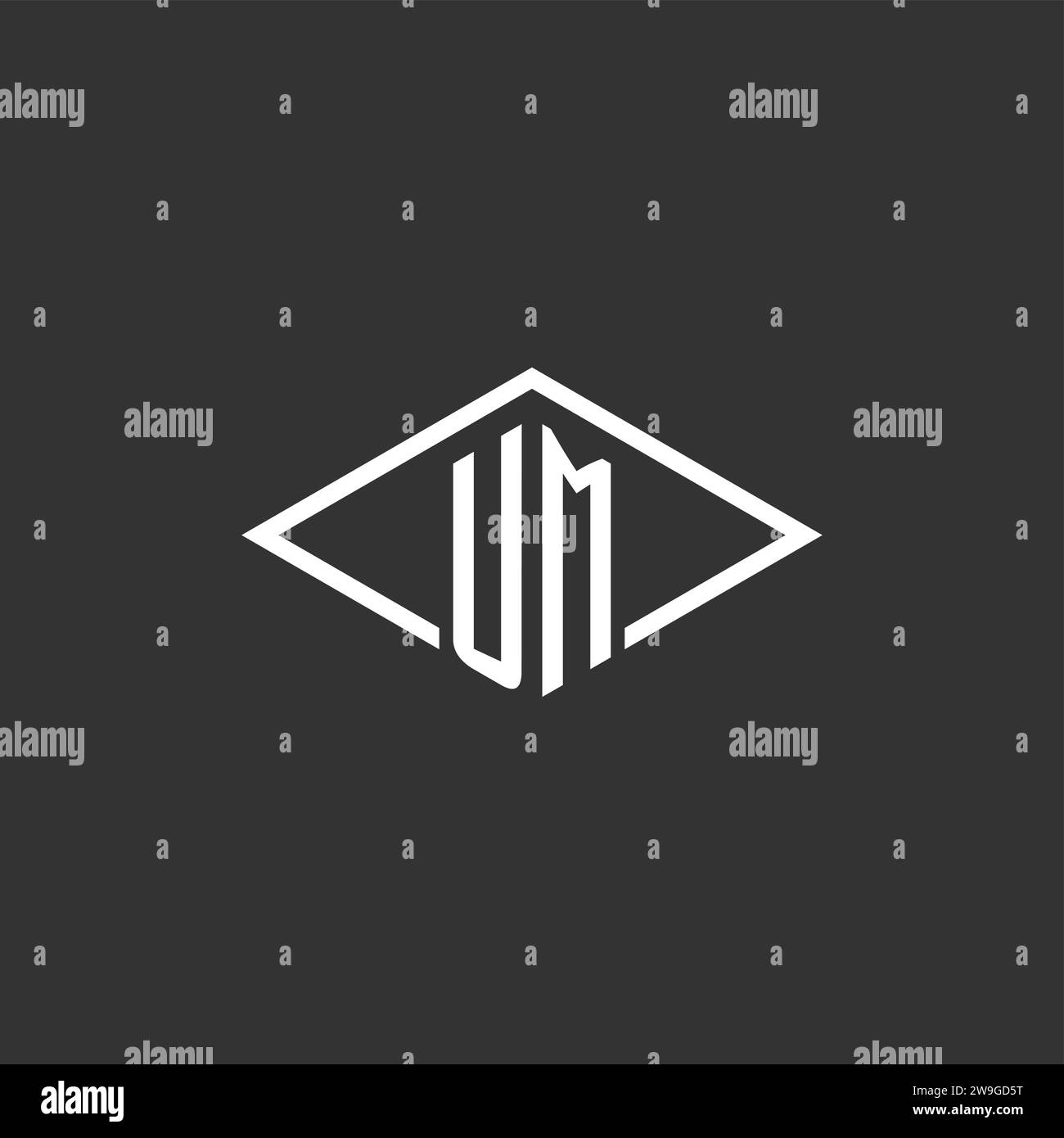 Monogramma con logo UM iniziali e semplice grafica vettoriale con design a linee diamantate Illustrazione Vettoriale