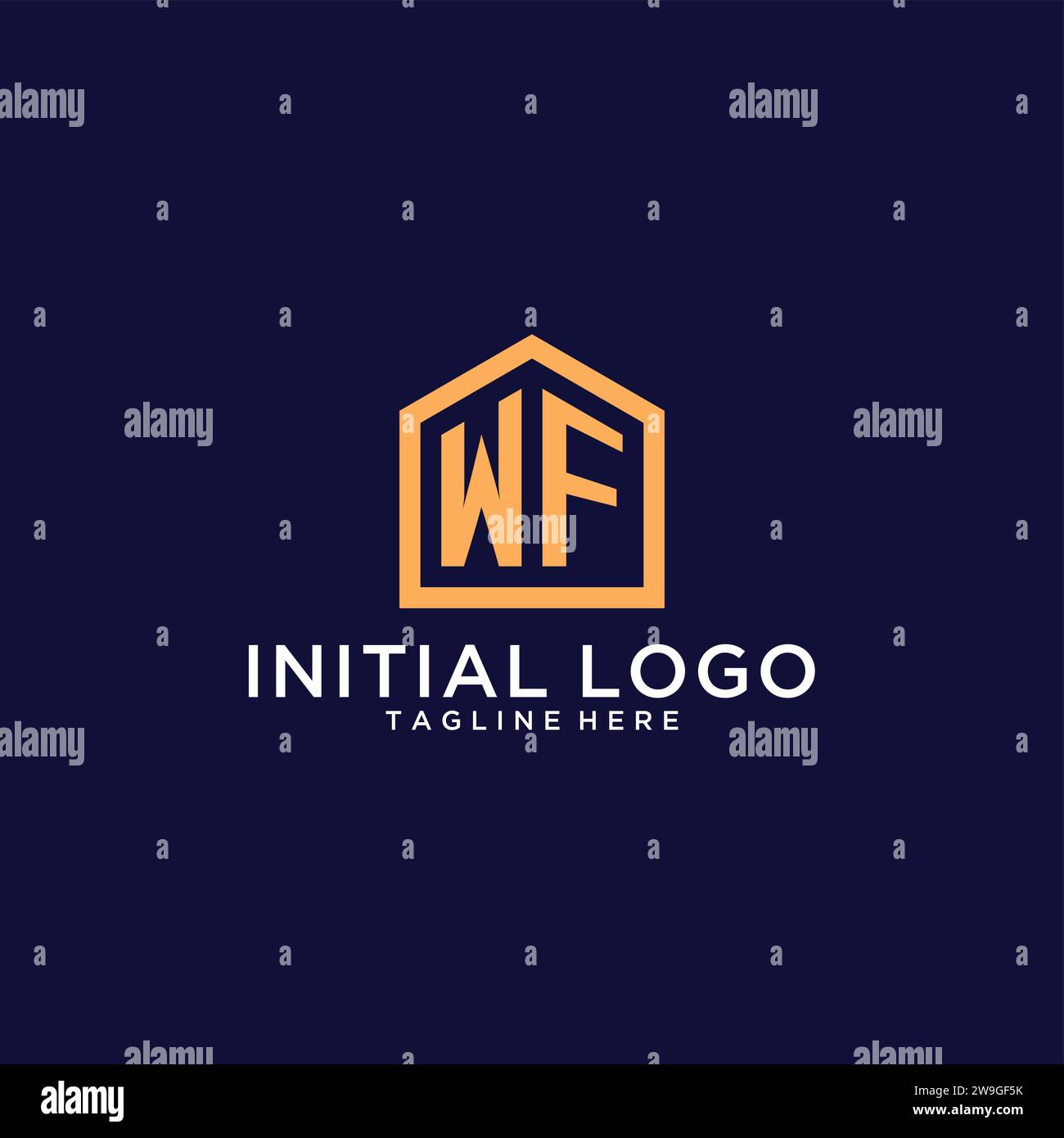 Logo WF iniziale con forma astratta per la casa, design moderno minimalista realistico con grafica vettoriale Illustrazione Vettoriale