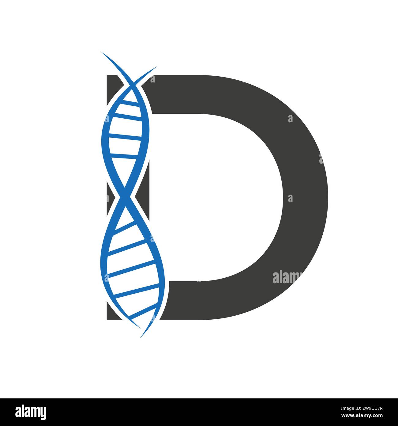 Logo DNA sul modello vettore Letter D per il segno sanitario Illustrazione Vettoriale
