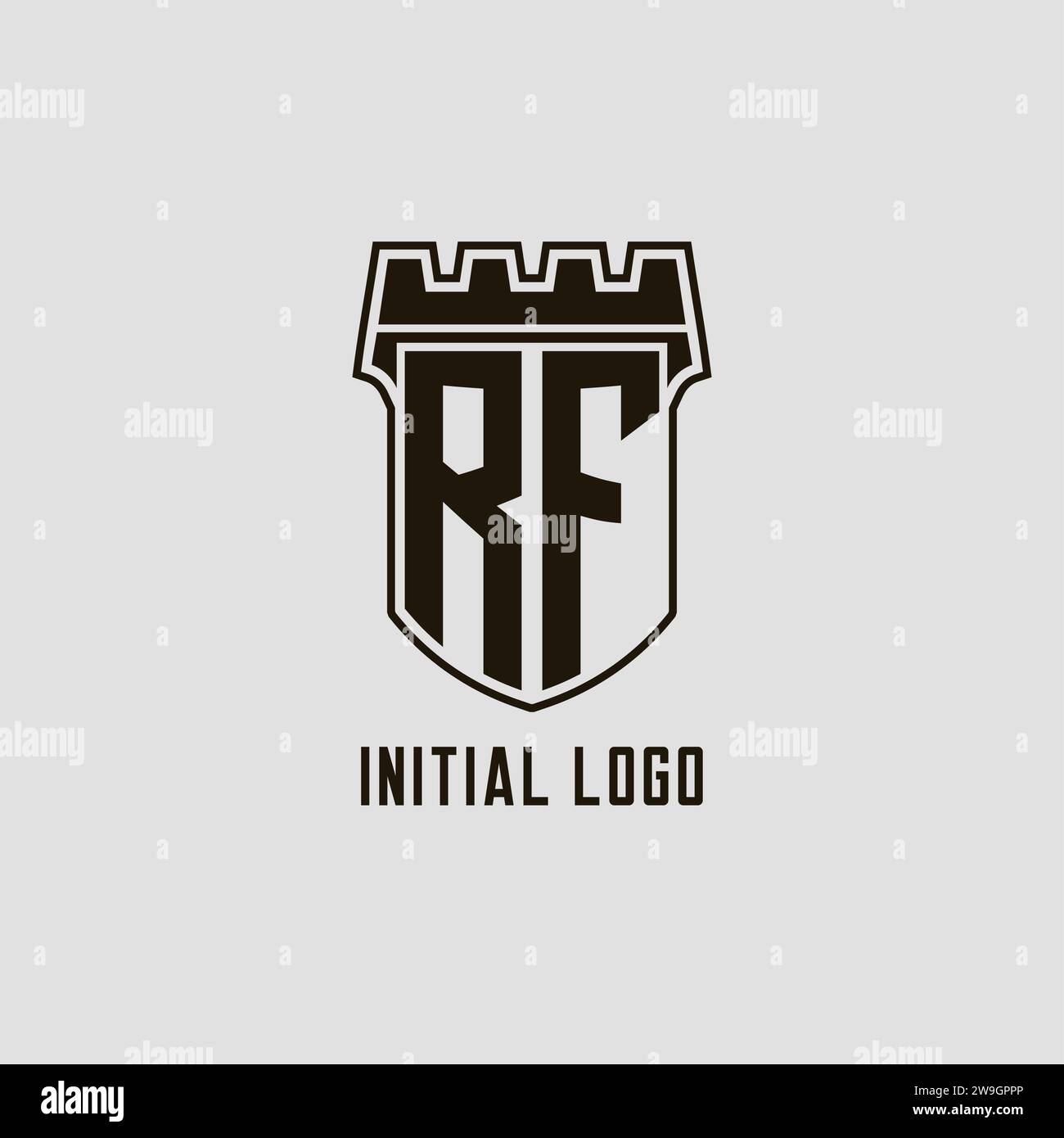 Monogramma RF con logo Shield Fortezza grafica vettoriale Illustrazione Vettoriale