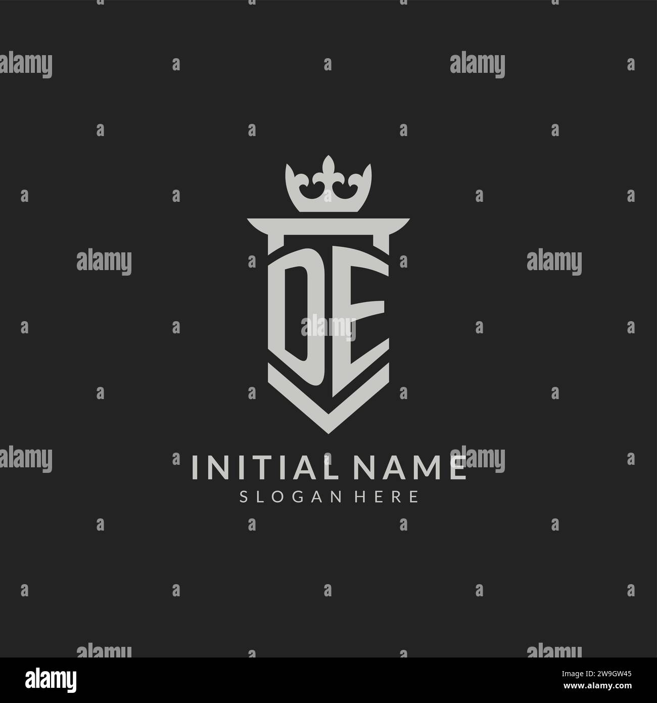 Grafica vettoriale con logo DE Shield e corona iniziale Illustrazione Vettoriale